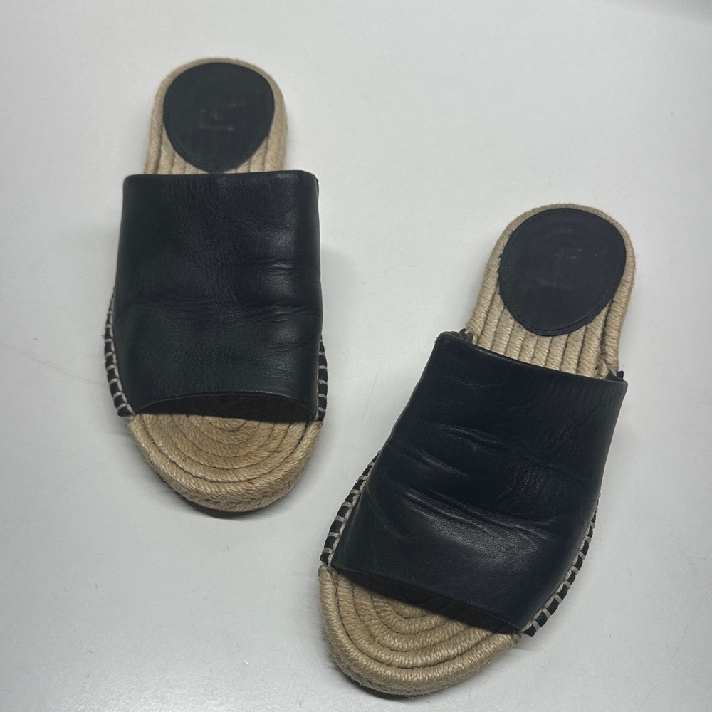 Frye Slides Leather Slip On Open Toe Sandals Espadrilles Shoes Black Size 6